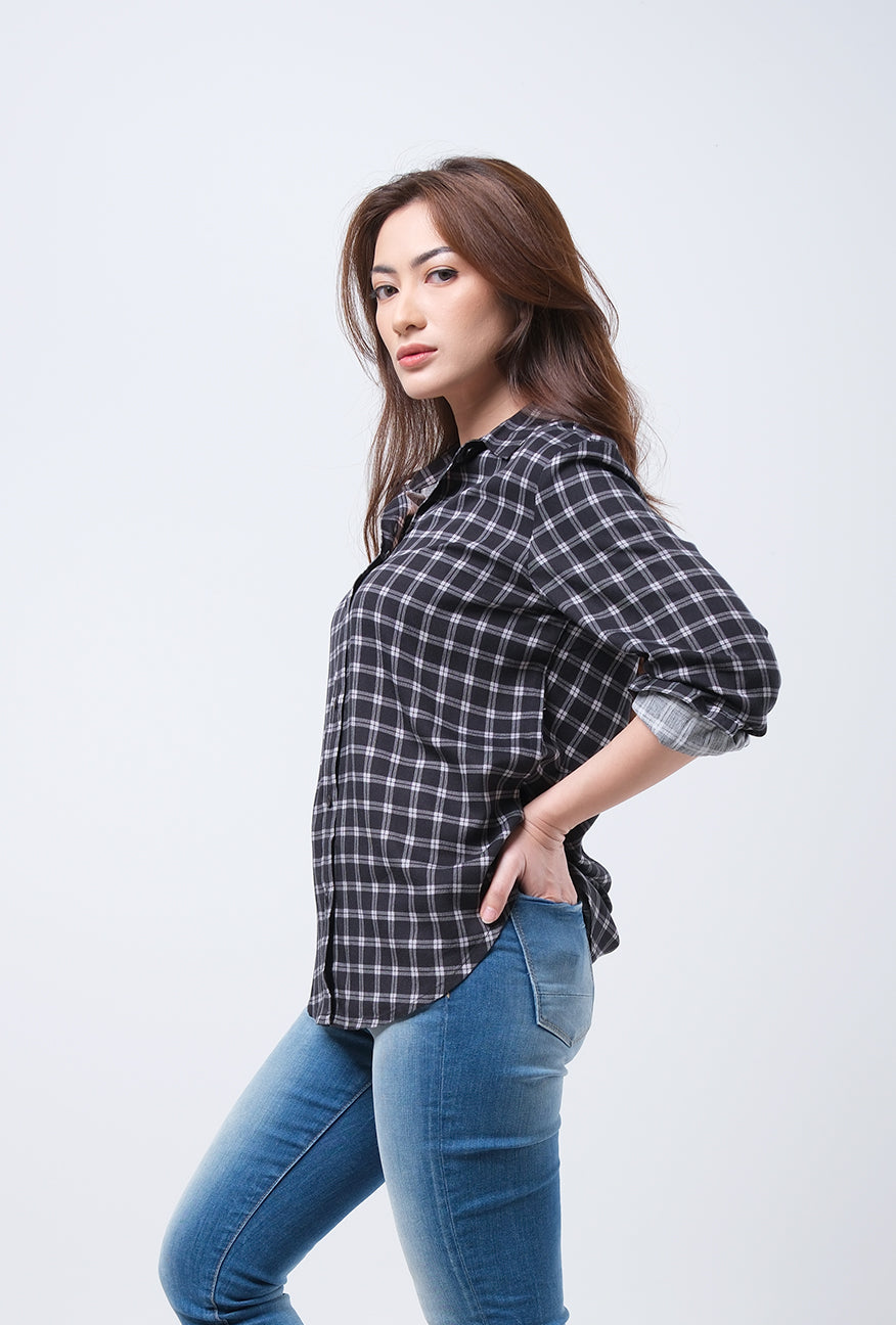 Kemeja Lengan Panjang Enzy Black Grey