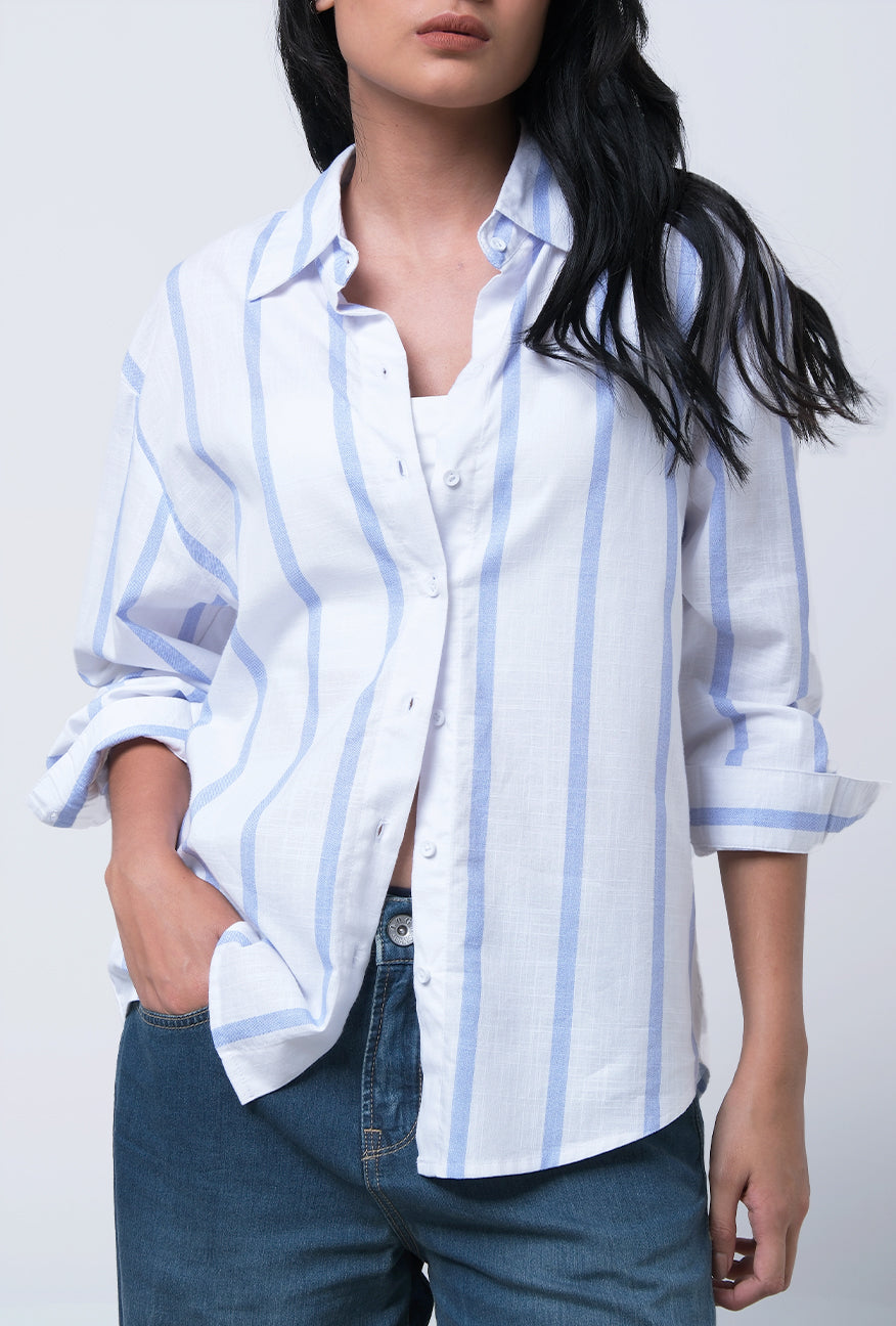 Kemeja Lengan Panjang Juanna White Blue