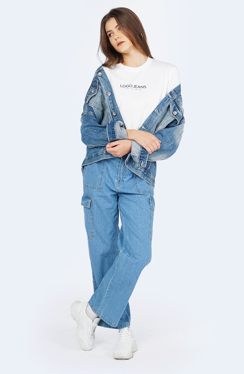 Celana Cargo Denim Misha Medium Blue