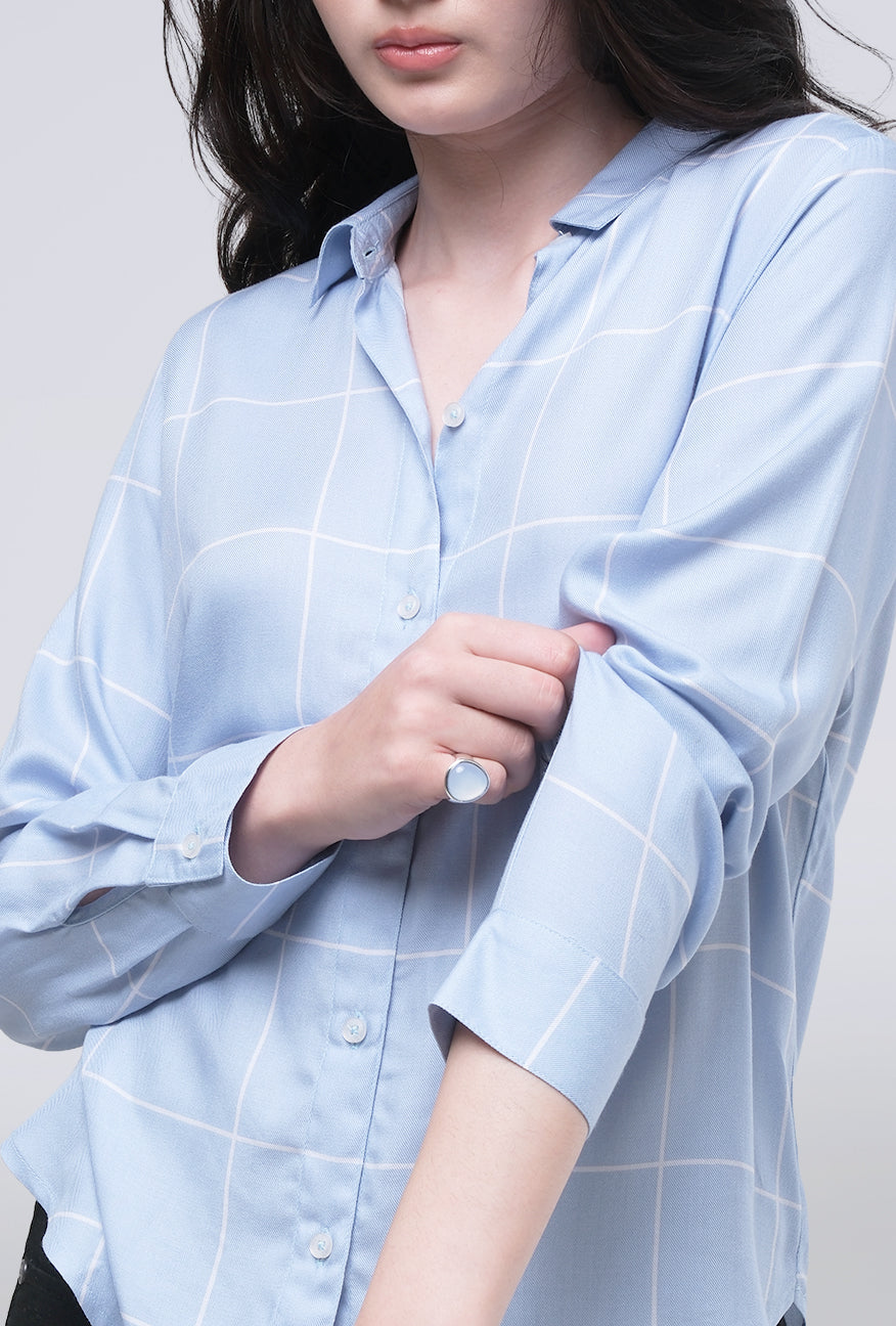 Kemeja Lengan Panjang Kayza Blue White