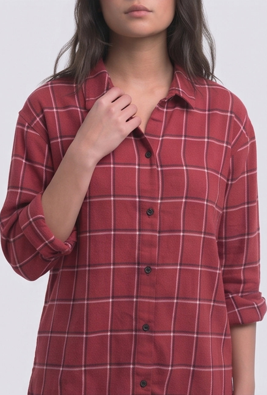 Kemeja Lengan Panjang Aura Red Black