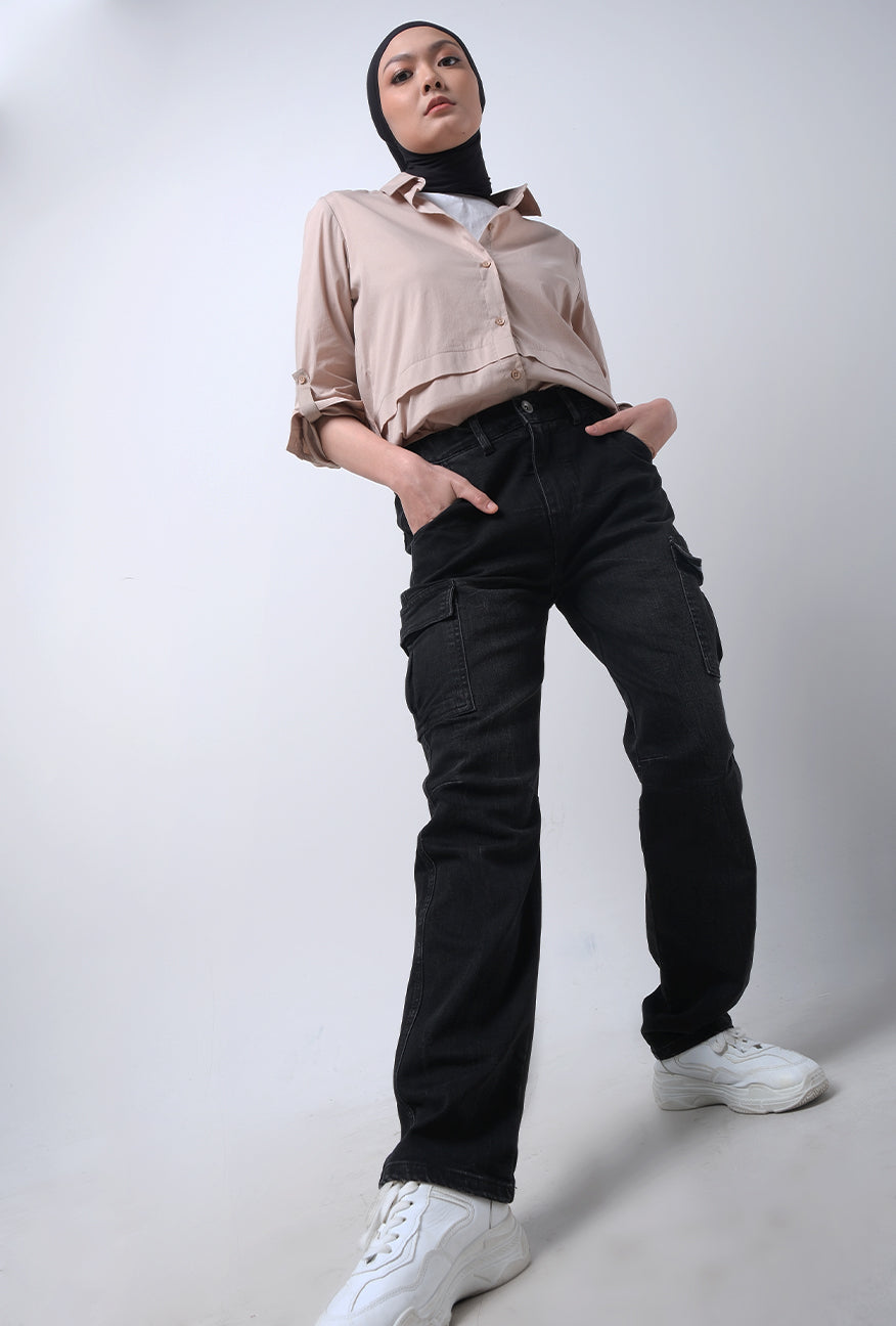 Jeans Belva Dark Grey Cargo