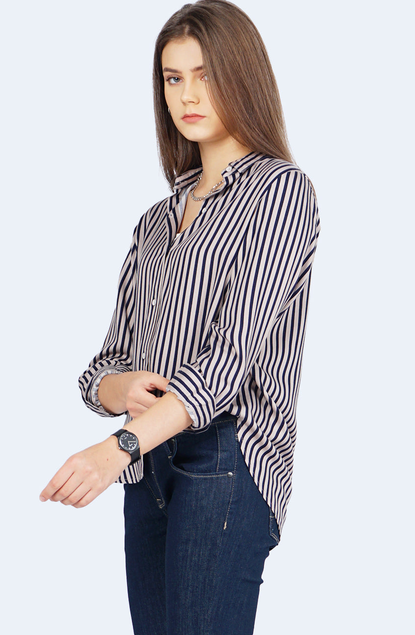 Kemeja Lengan Panjang Syarla Navy Grey