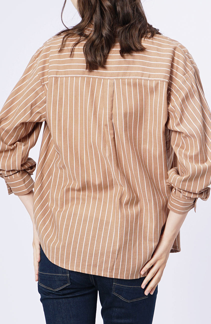 Kemeja Lengan Panjang Arcilla Brown White