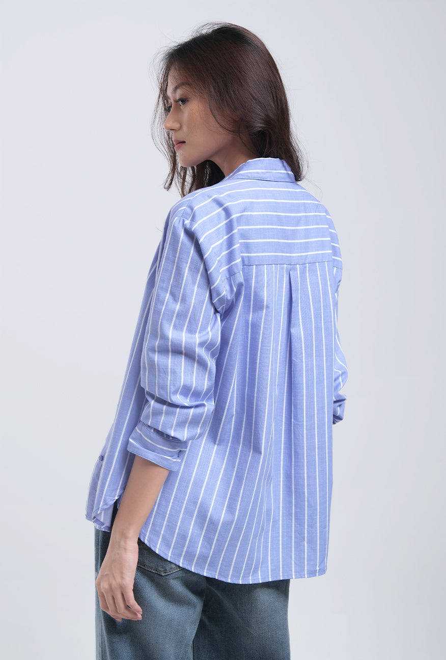Kemeja Lengan Panjang Rhea Blue White