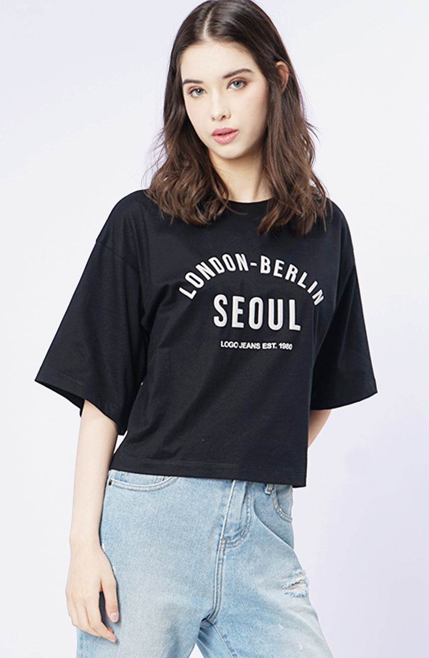 T-Shirt Crop Top Lengan Pendek Cadenza Black