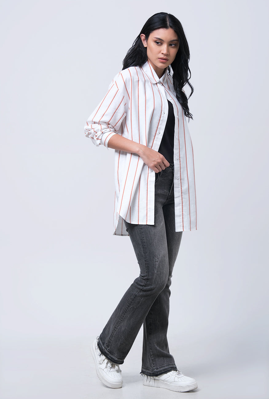 Kemeja Lengan Panjang Chelmira Offwhite Brown