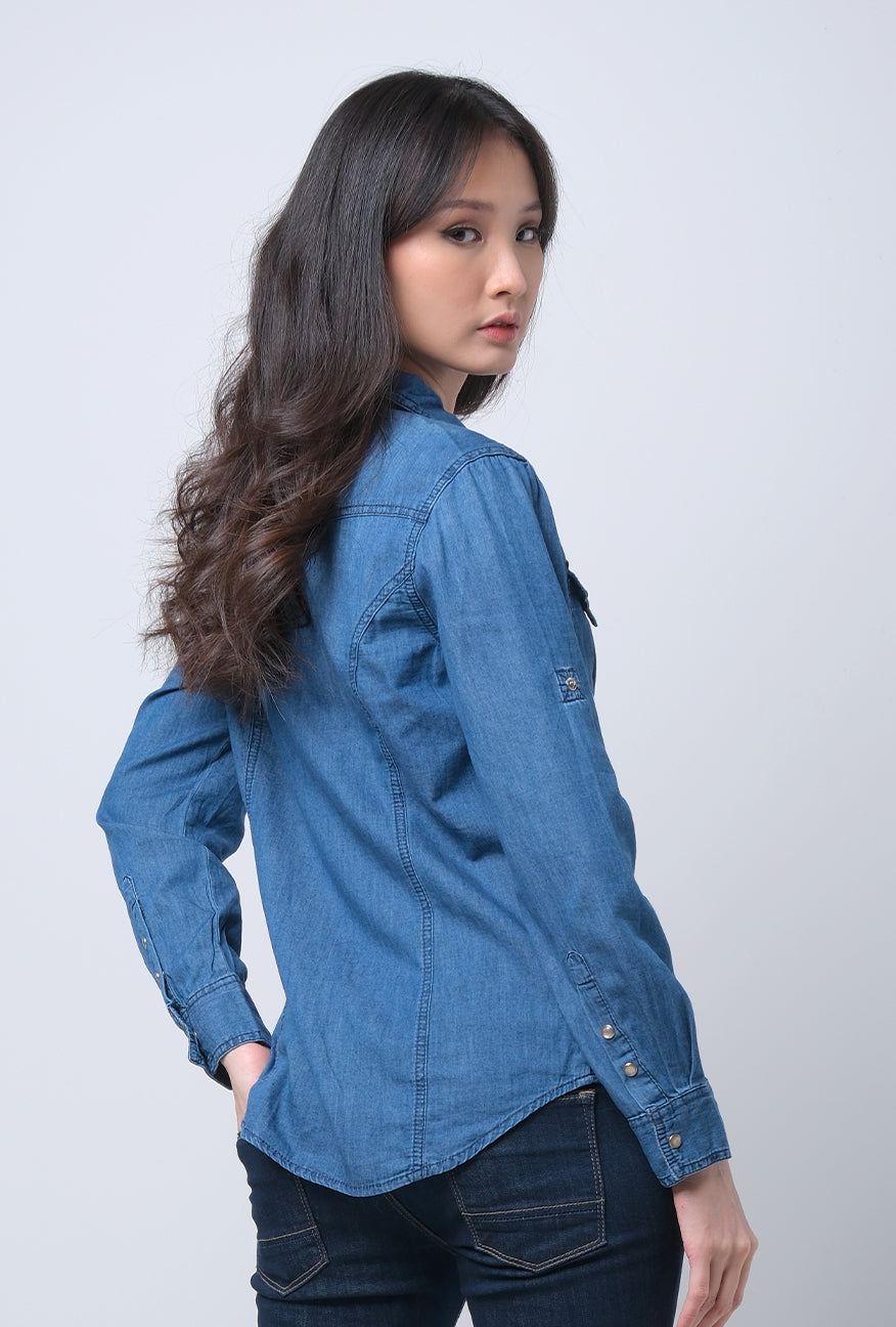 Kemeja Chambray Lengan Panjang Princess Medium Blue