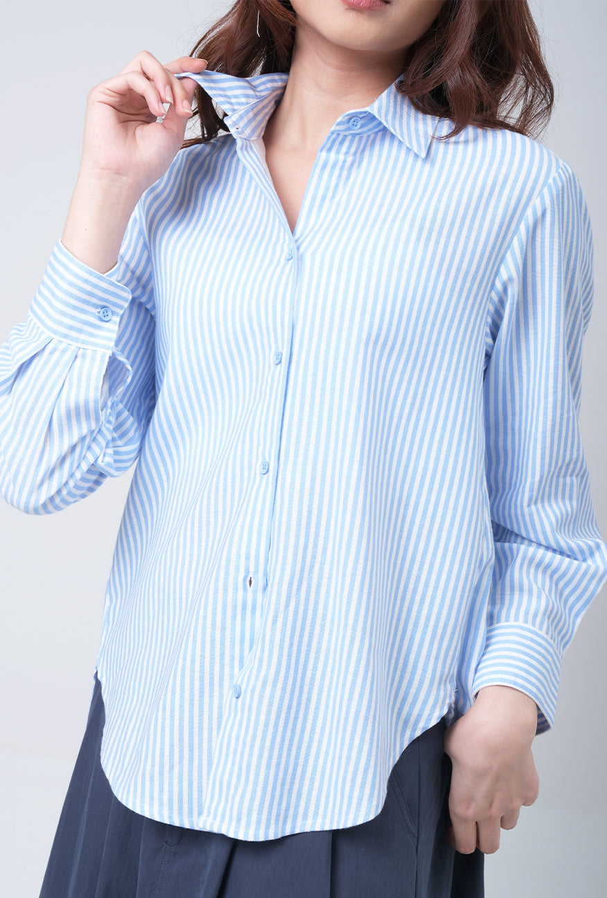 Kemeja Lengan Panjang Gritha Offwhite Blue
