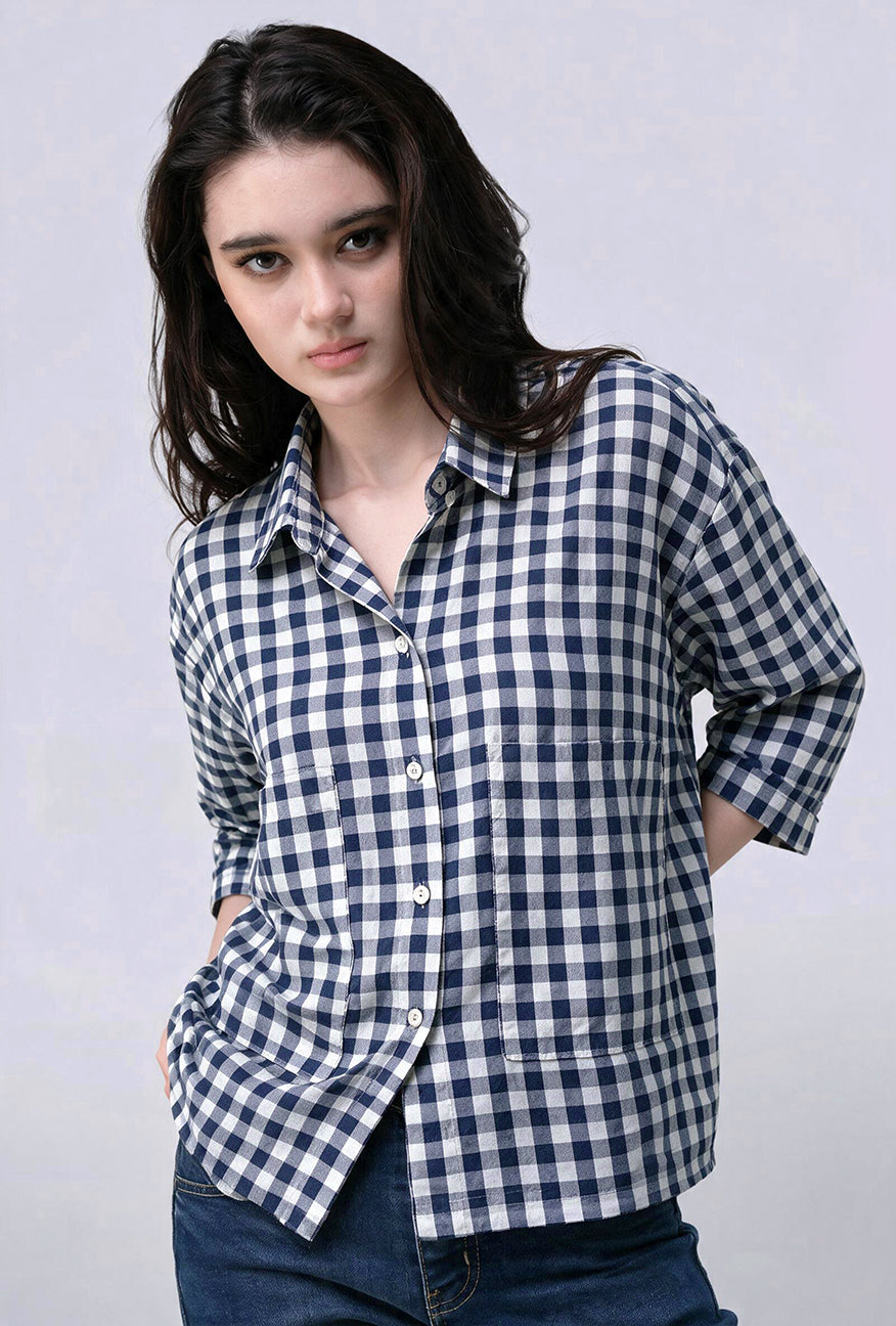 Kemeja Lumi Navy White Exclusive Online
