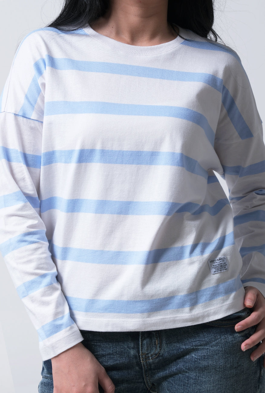 T-Shirt Lengan Panjang Godiva Blue White Stripe