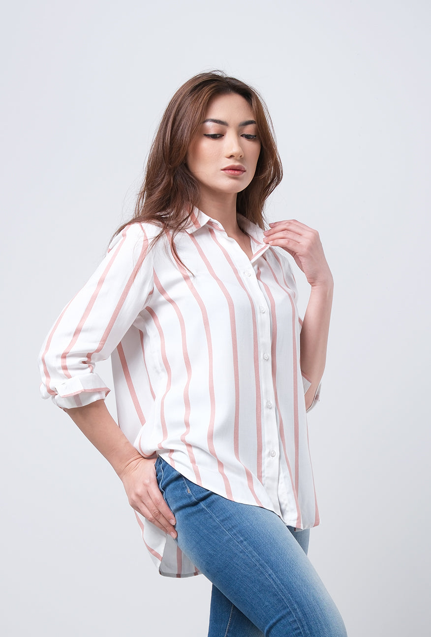 Kemeja Lengan Panjang Jenny Offwhite Pink