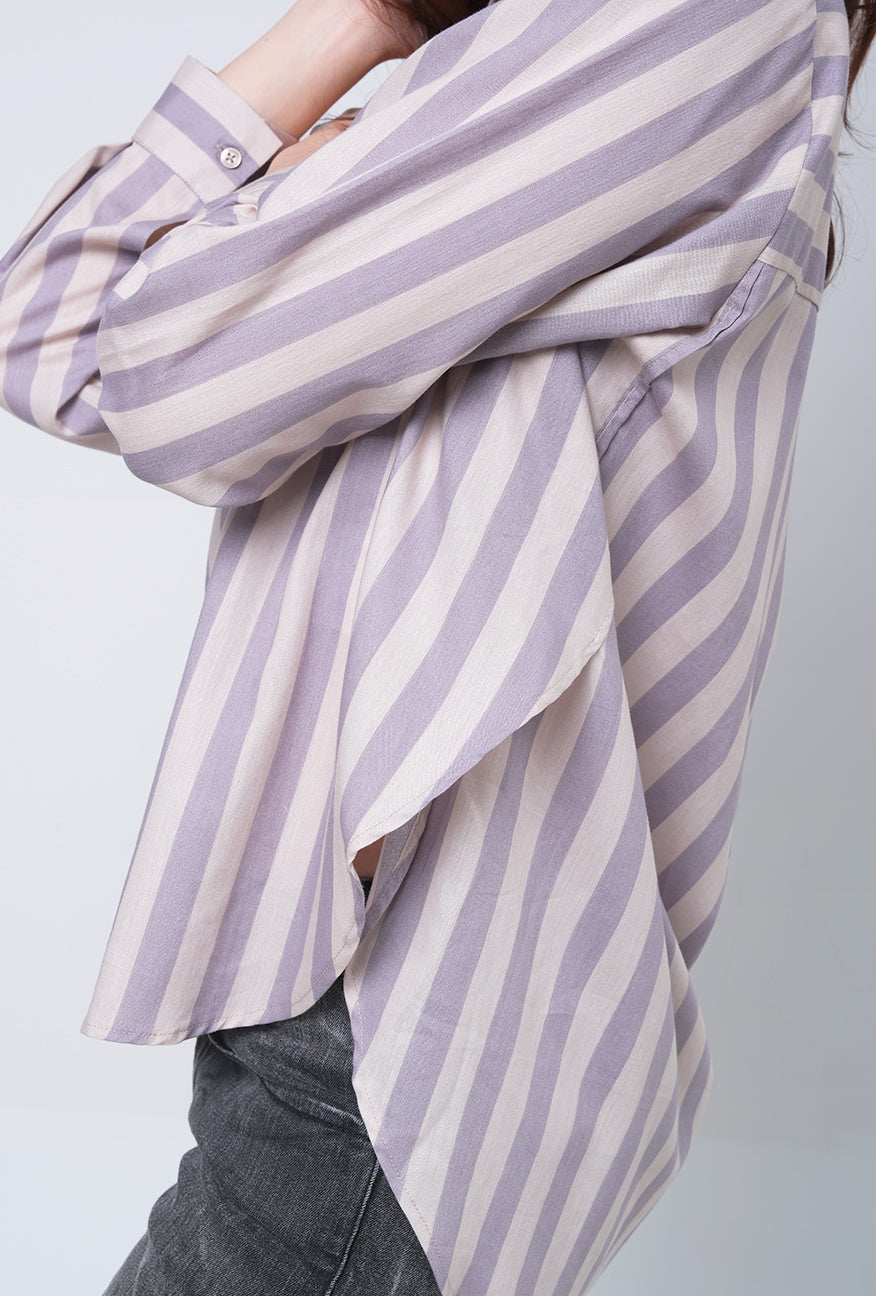 Kemeja Lengan Panjang Clover Grey Cream