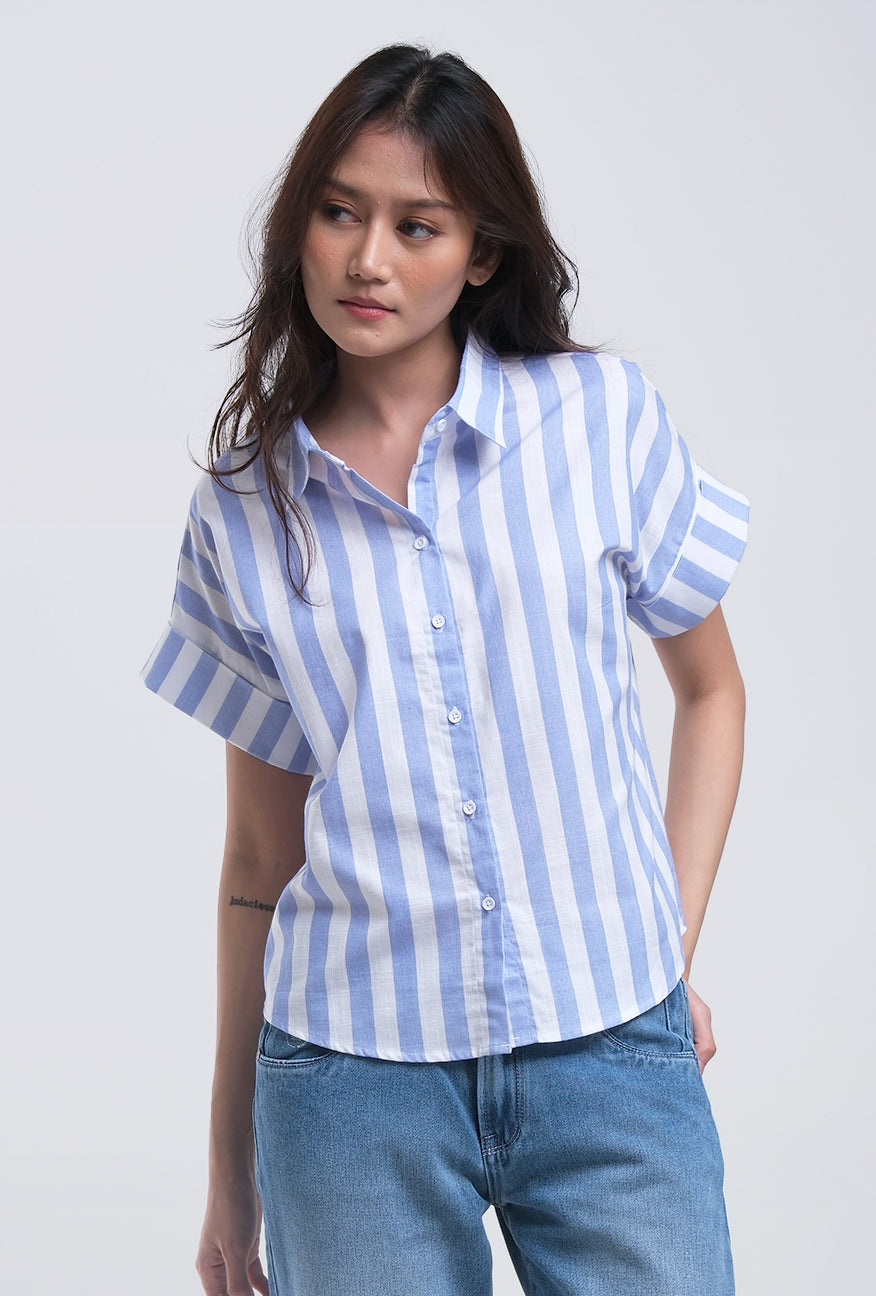 Kemeja Lengan Pendek Griffyna Blue White