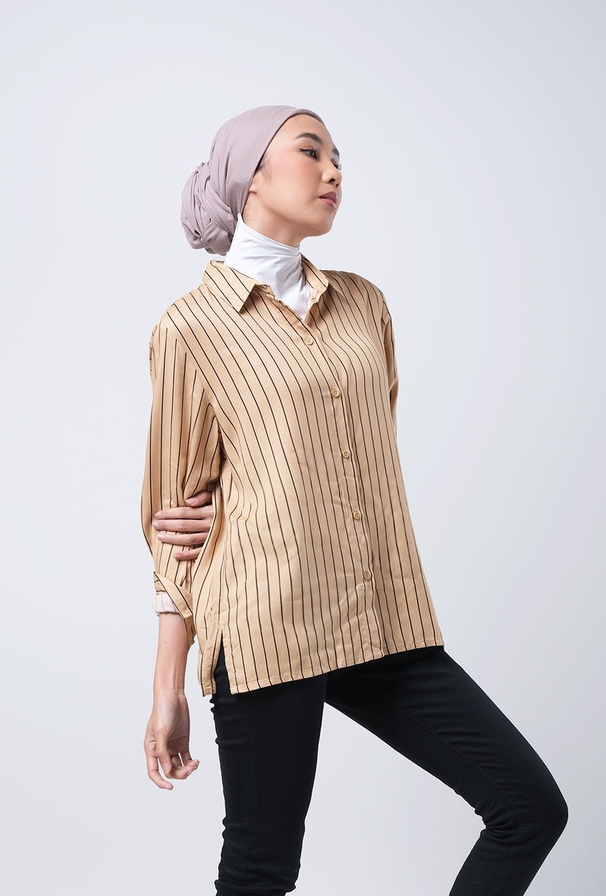 Kemeja Lengan Panjang Carissa Khaki Black
