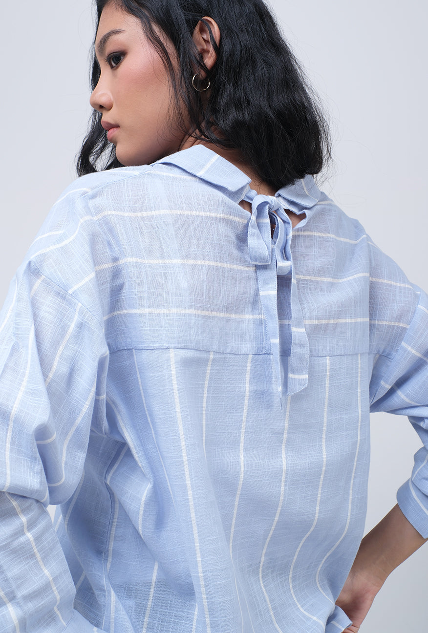 Kemeja Lengan Panjang Grace Blue White