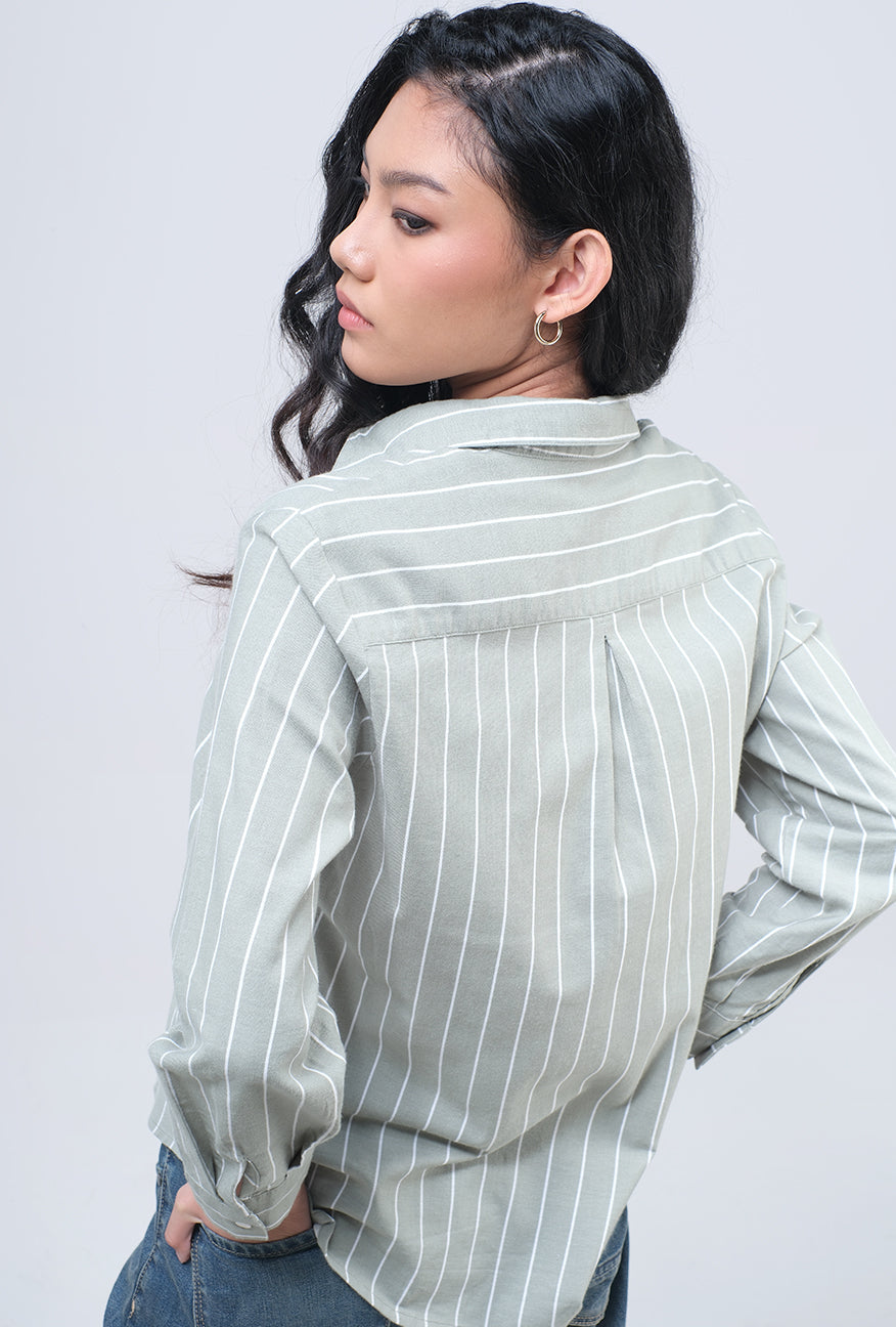 Kemeja Lengan Panjang Valja Green Offwhite