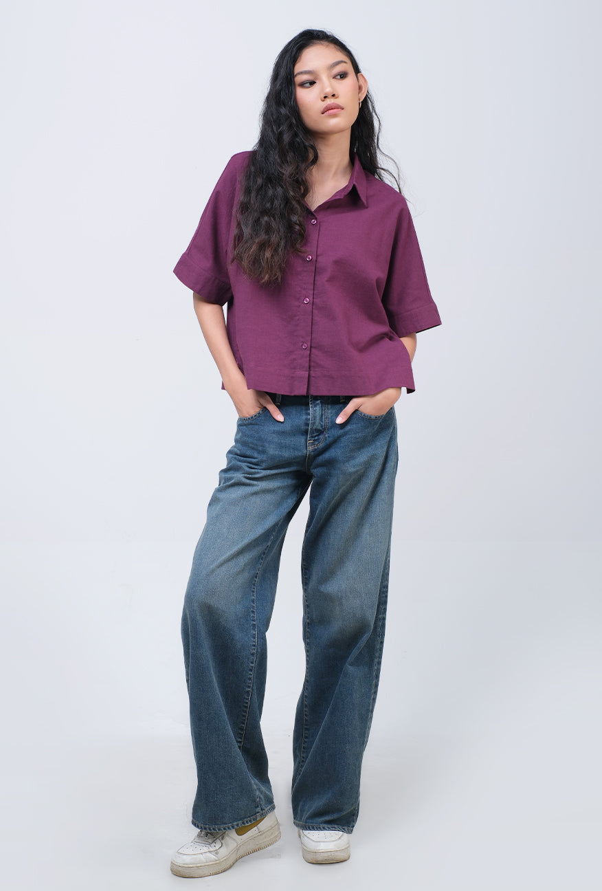 Kemeja Lengan Pendek Eleva Dark Purple