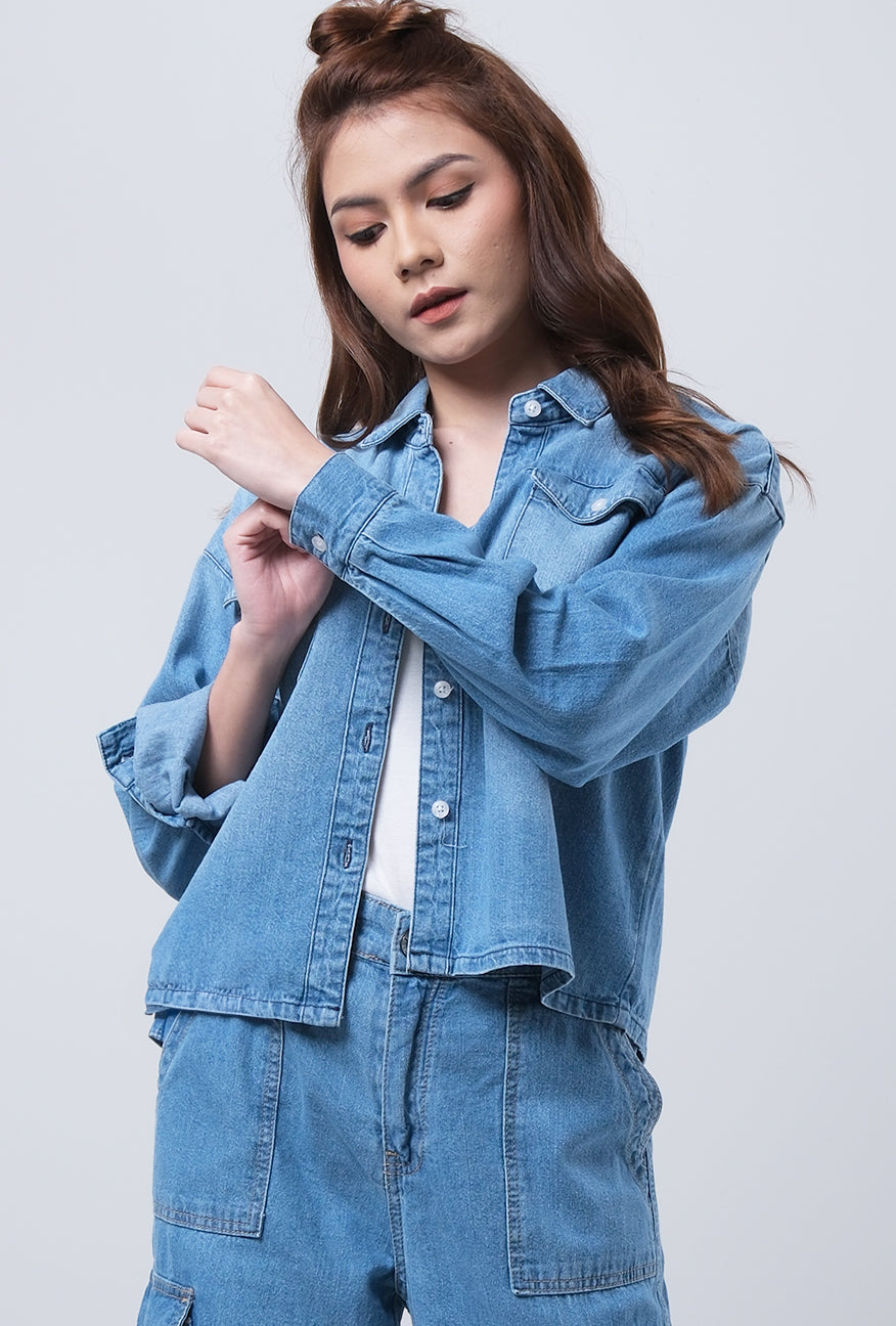 Kemeja Chambray Lengan Panjang Sadie Medium Blue