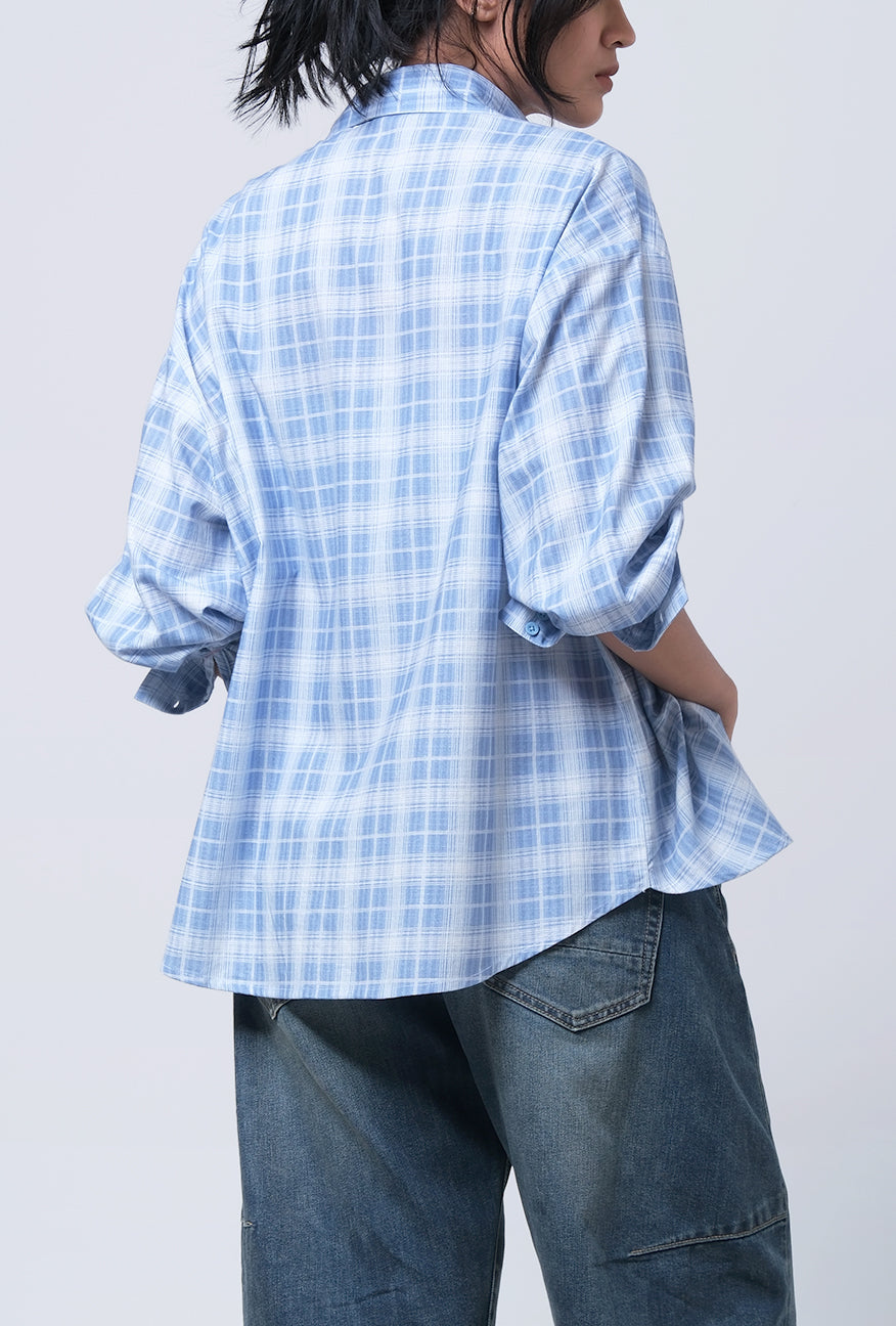 Kemeja Lengan Panjang Thinesa Blue White