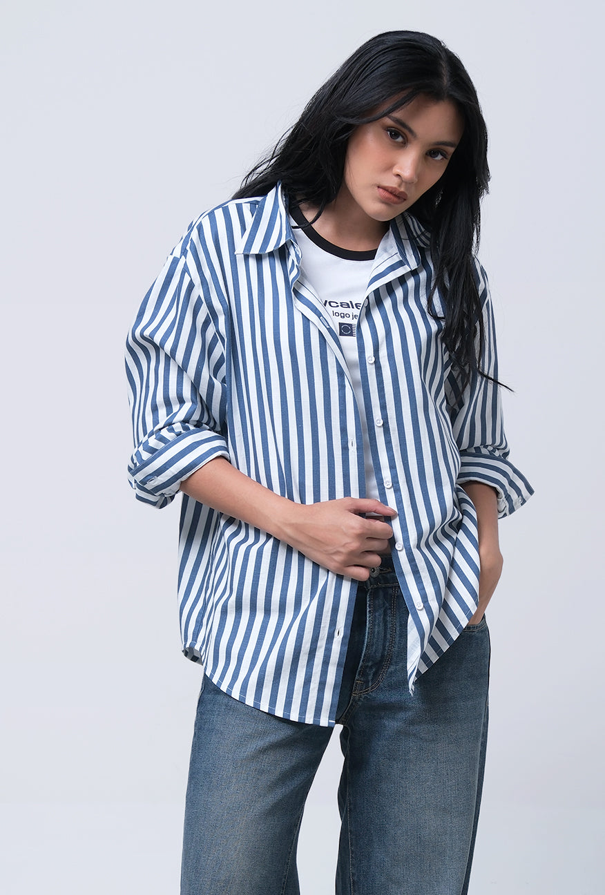 Kemeja Lengan Panjang Misya Blue White