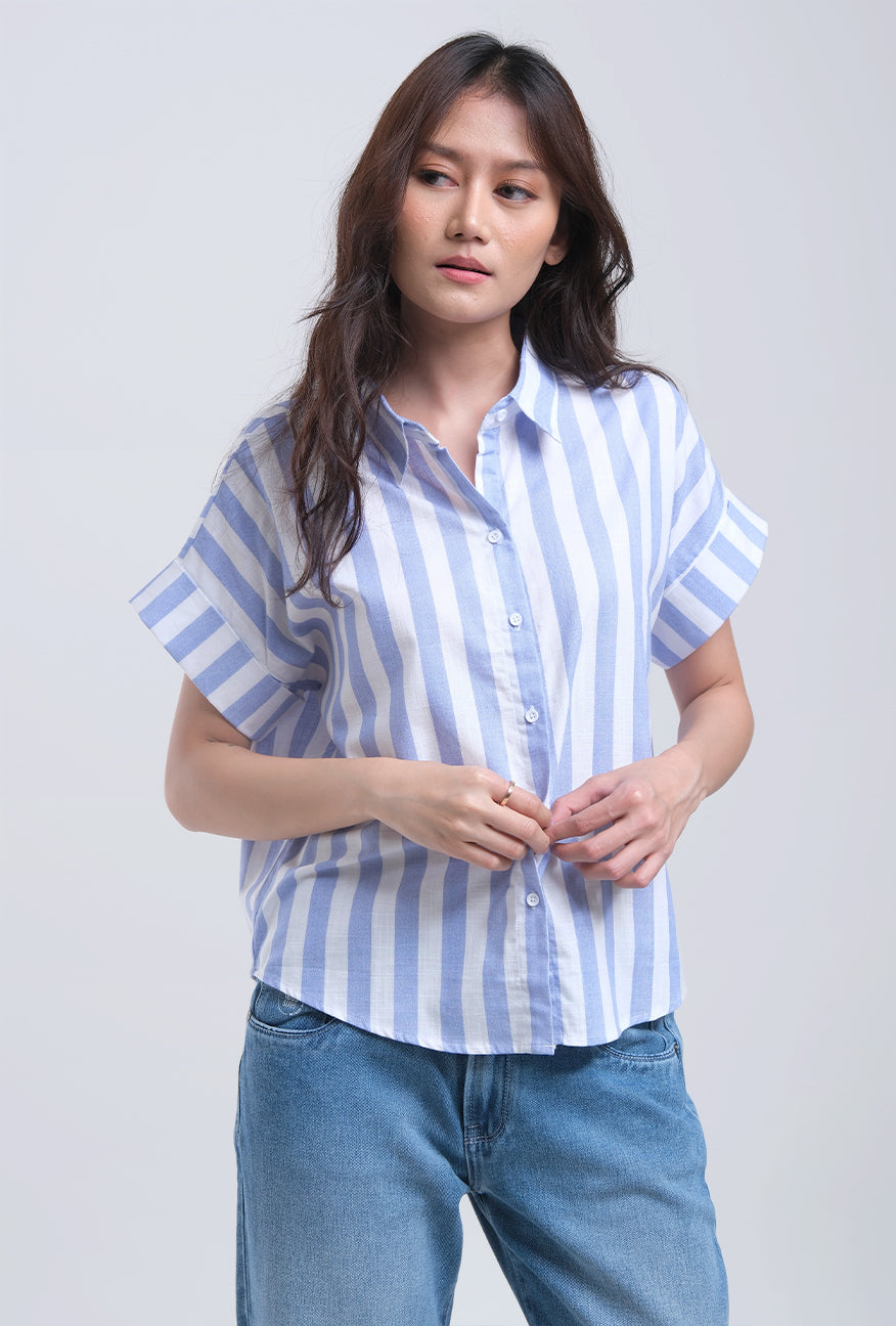 Kemeja Lengan Pendek Griffyna Blue White