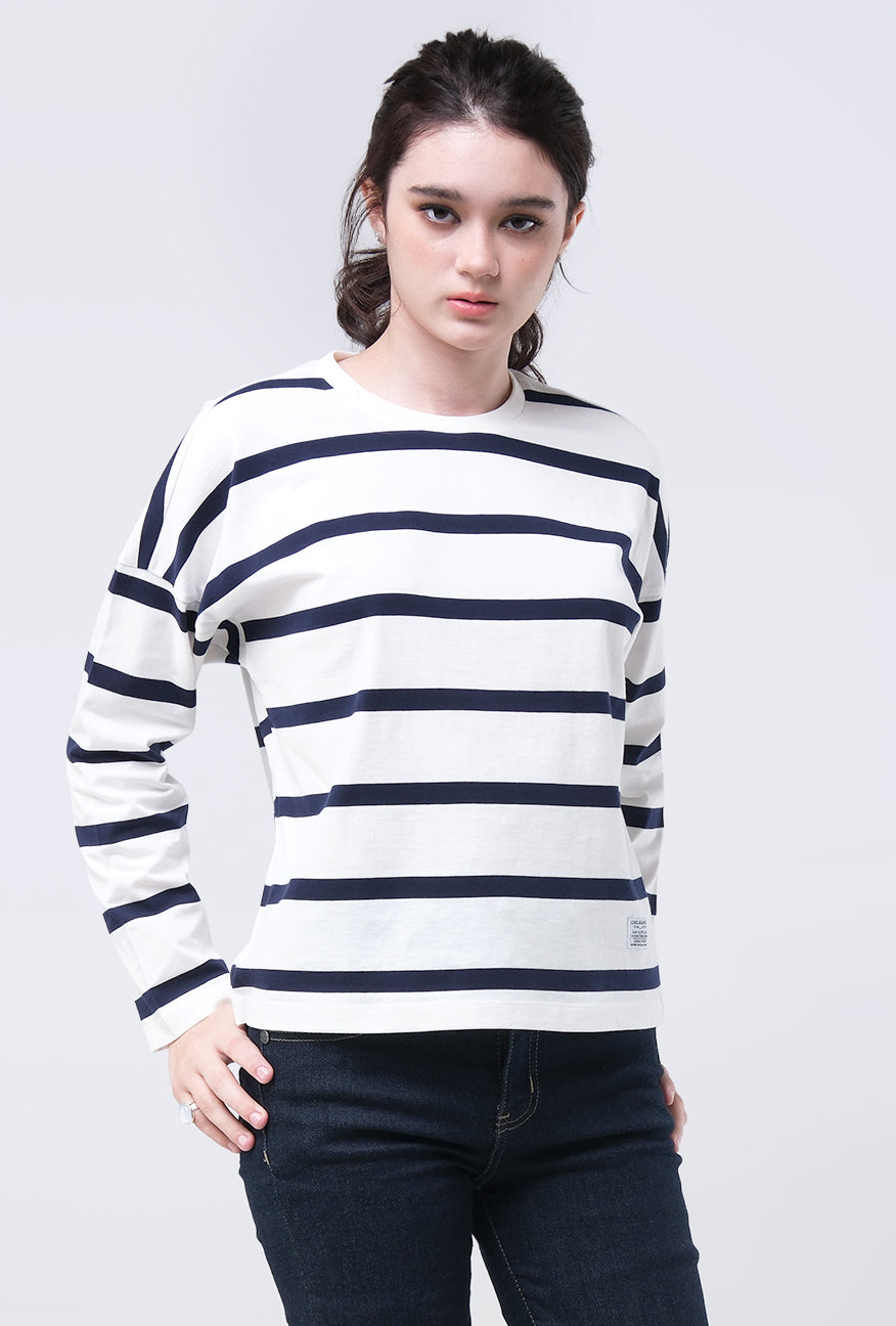 T-Shirt Lengan Panjang Sena White Navy Stripe