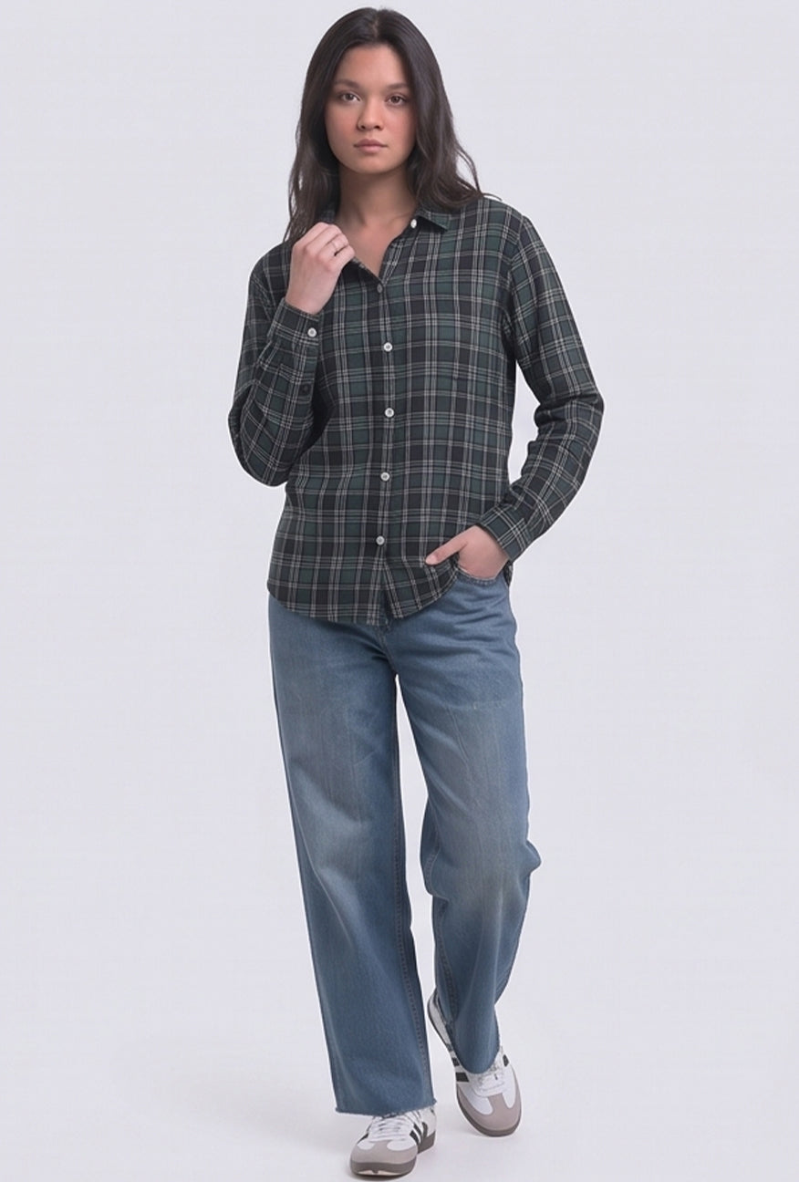 Kemeja Flanel Jenna Green Black