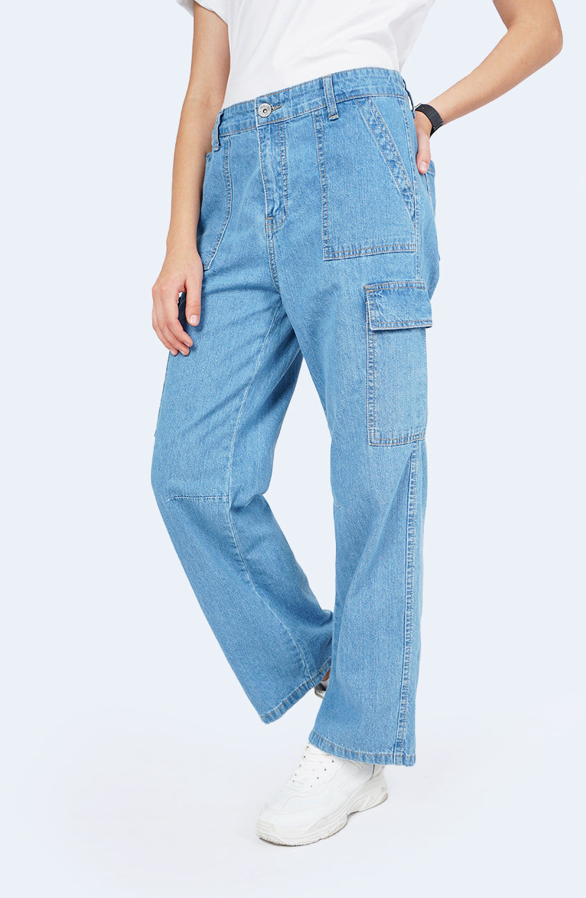 Celana Cargo Denim Misha Medium Blue