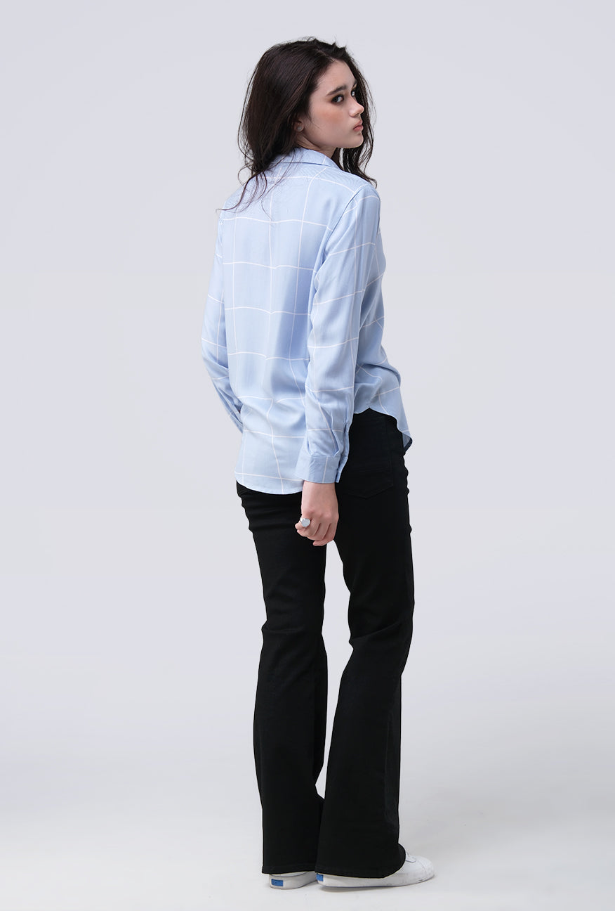 Kemeja Lengan Panjang Kayza Blue White