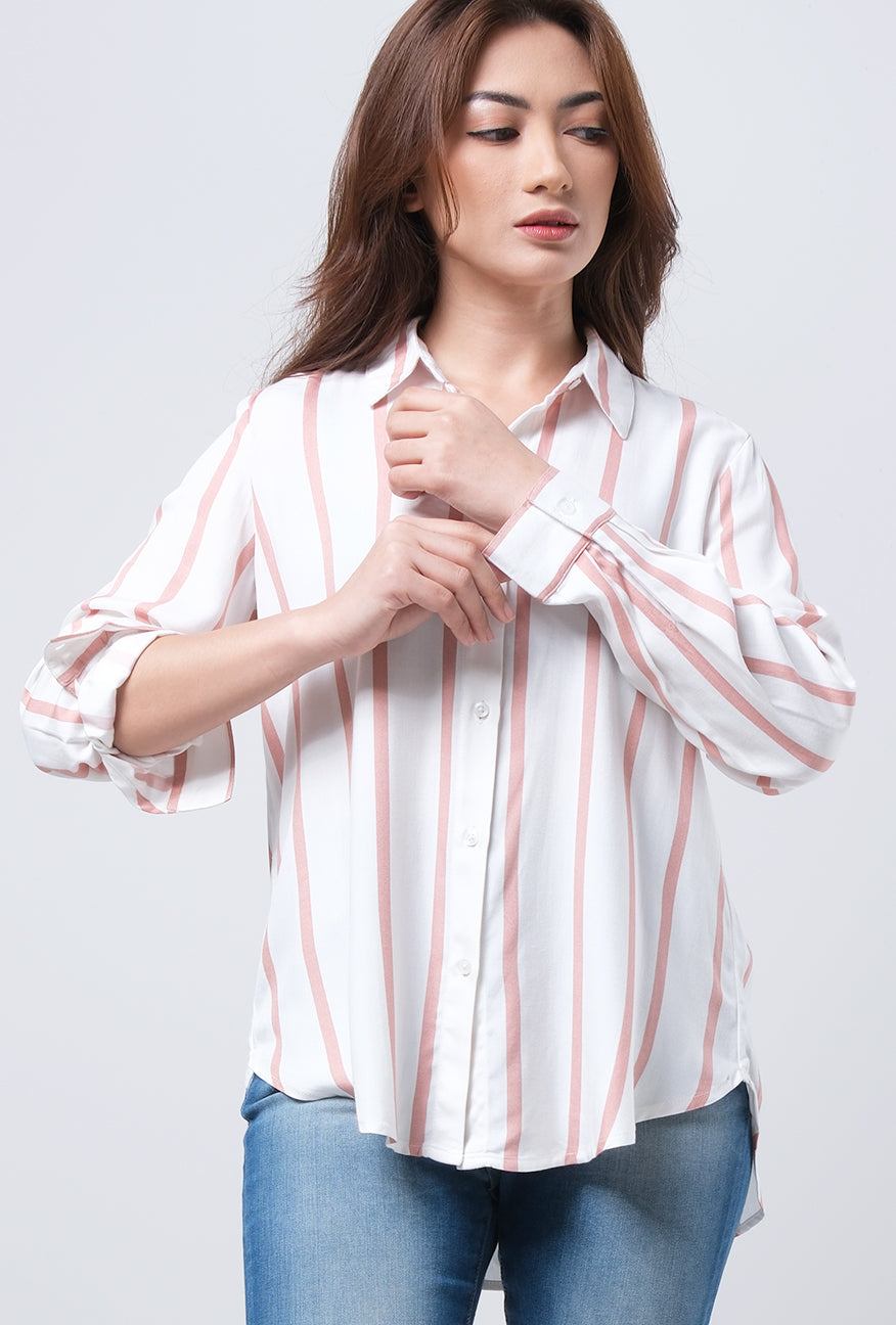 Kemeja Lengan Panjang Jenny Offwhite Pink