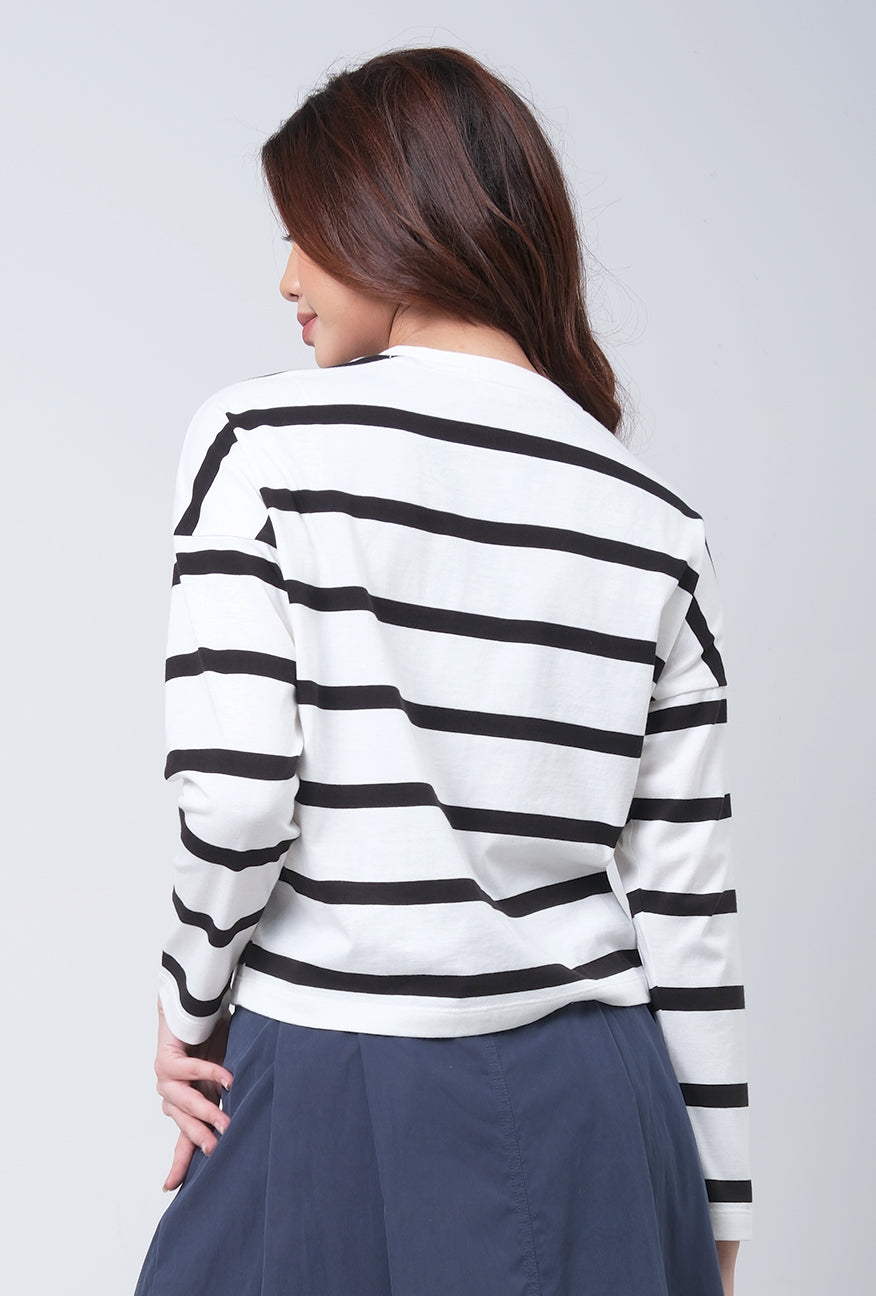 T-Shirt Lengan Panjang Fleur Offwhite Black Stripe