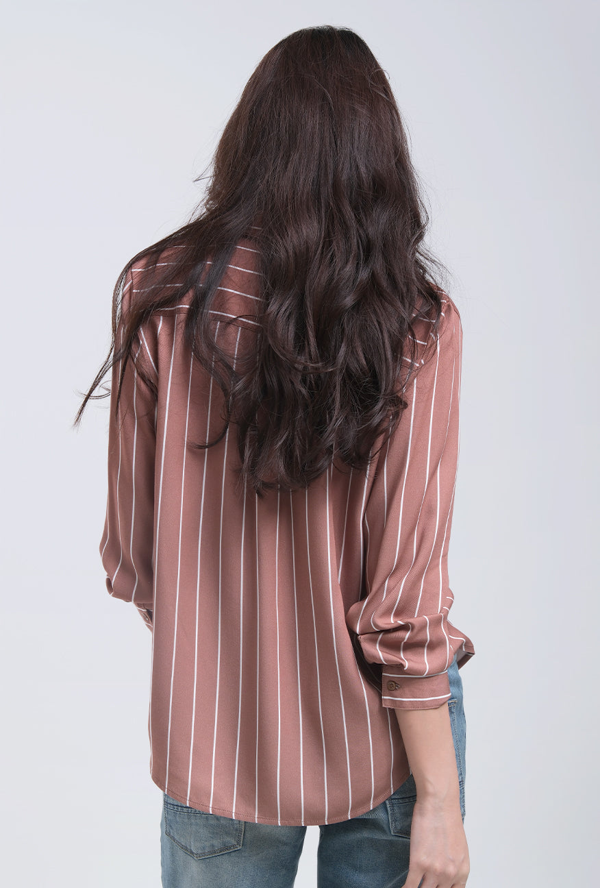 Kemeja Lengan Panjang Jayla Brown White