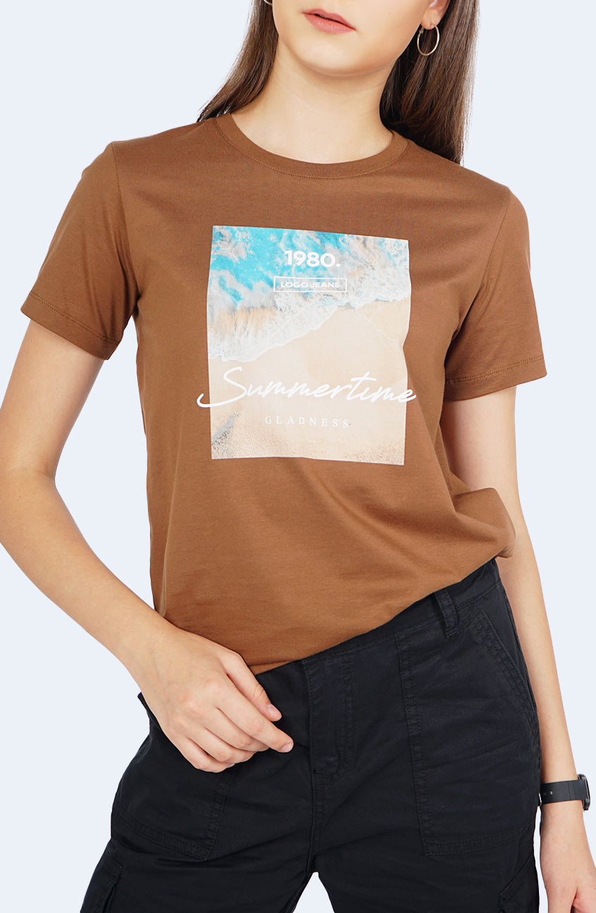 T-Shirt Basic Lengan Pendek Rosalind Brown