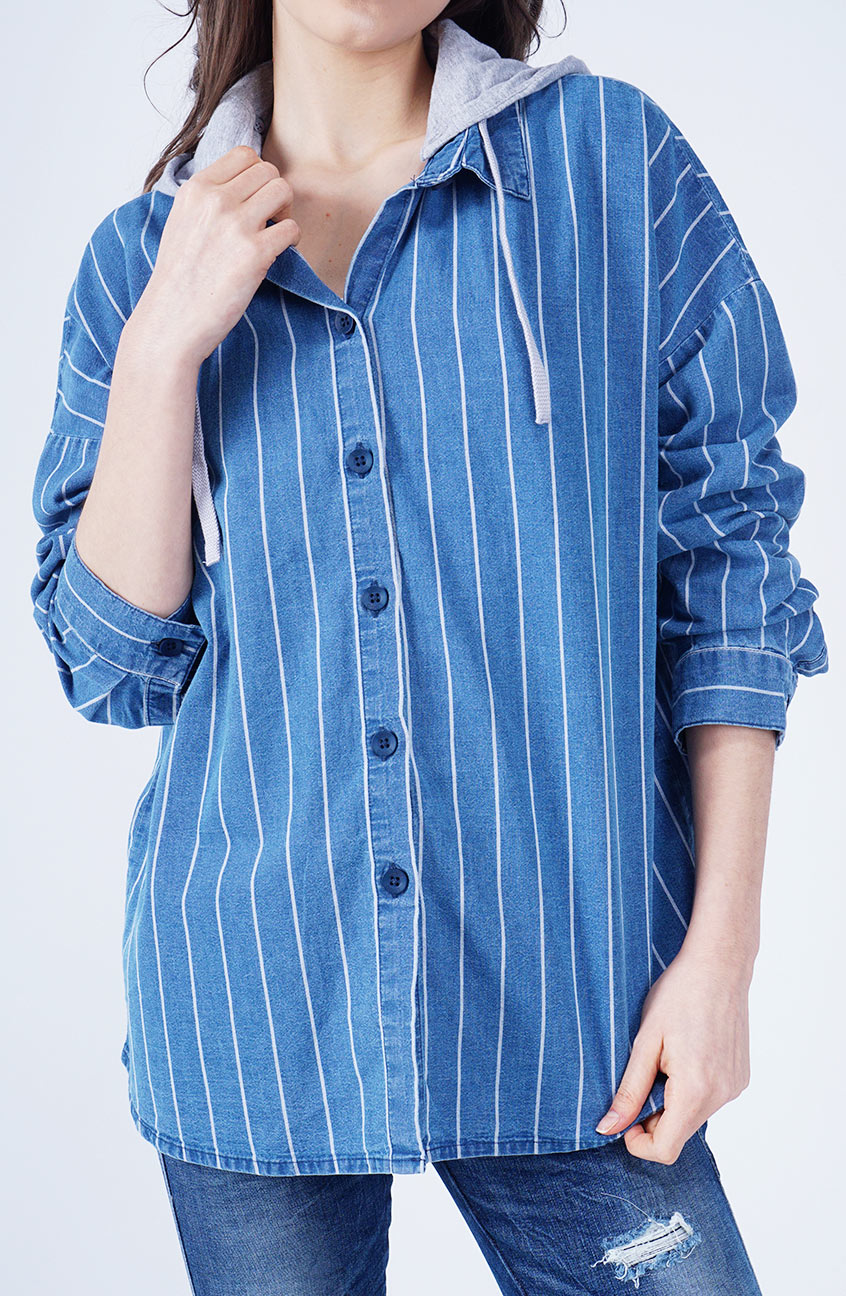 Jaket Bianca Navy White Chambray