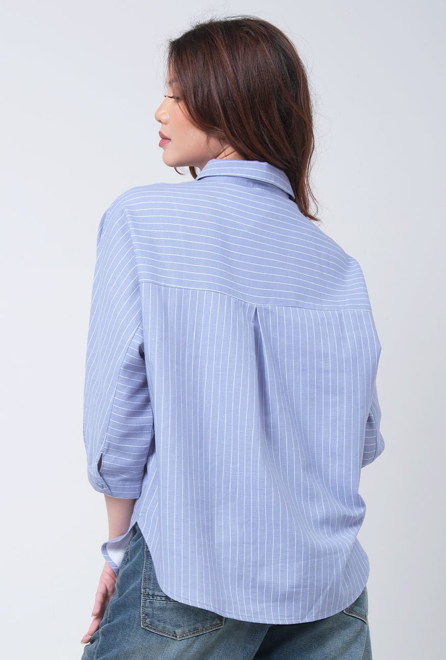 Kemeja Lengan Panjang Leota Blue White