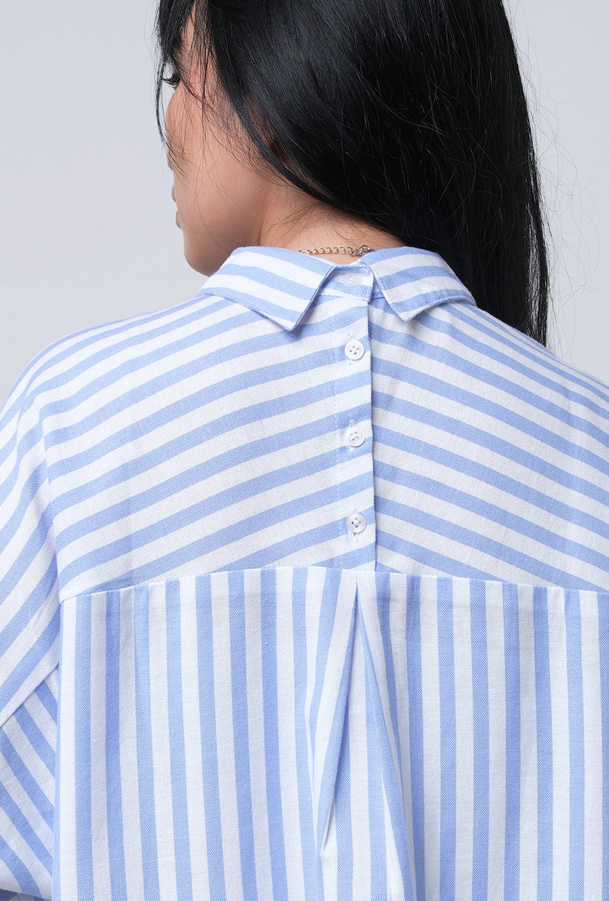 Kemeja Lengan Panjang Elmavyna White Blue