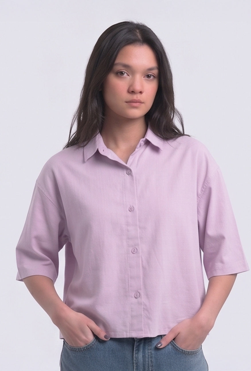Kemeja Lengan Pendek Aurel Purple Pink