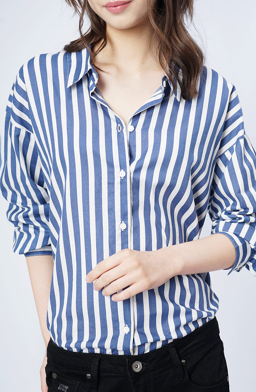 Kemeja Lengan Panjang Cynthia White Blue