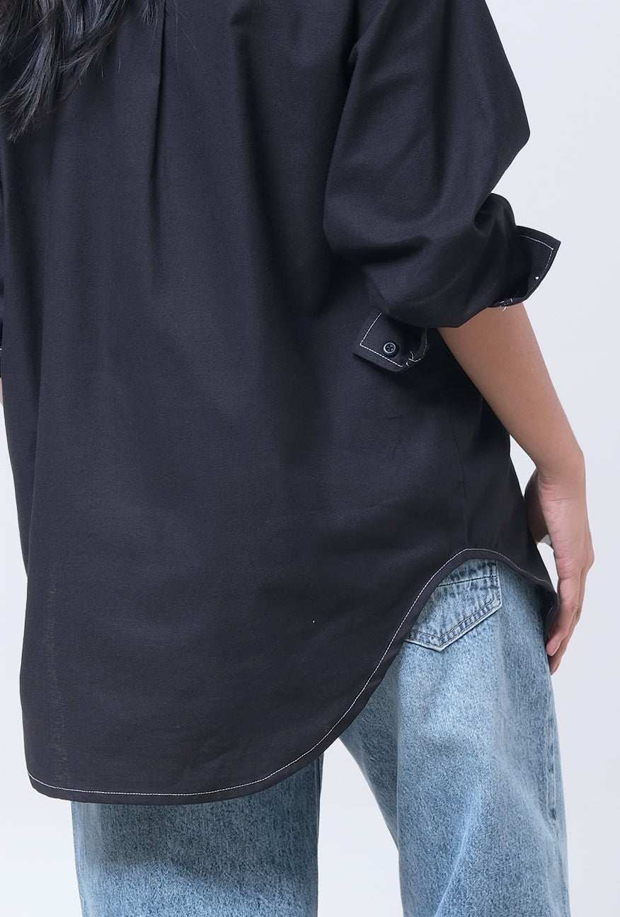 Kemeja Lengan Panjang Nisrina Black Shirt