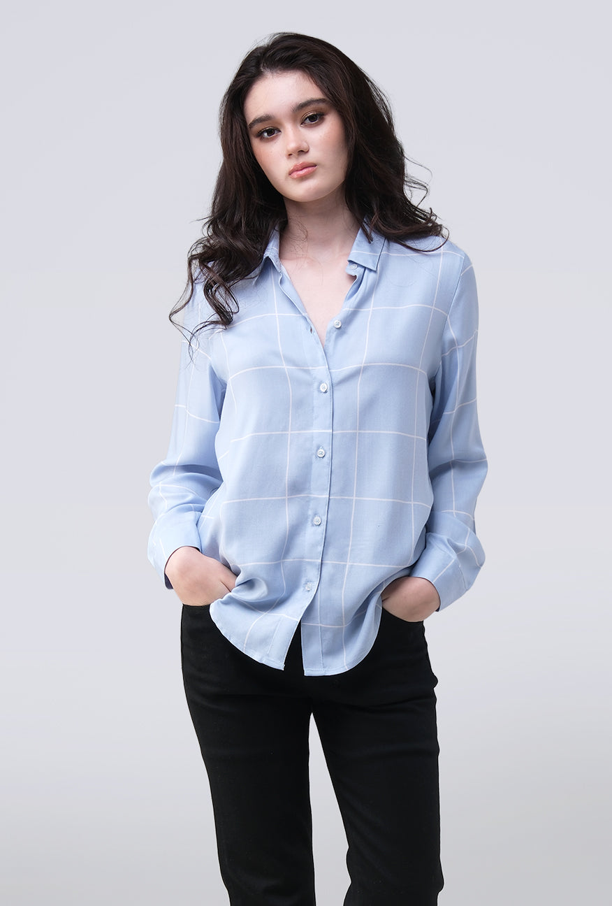 Kemeja Lengan Panjang Kayza Blue White