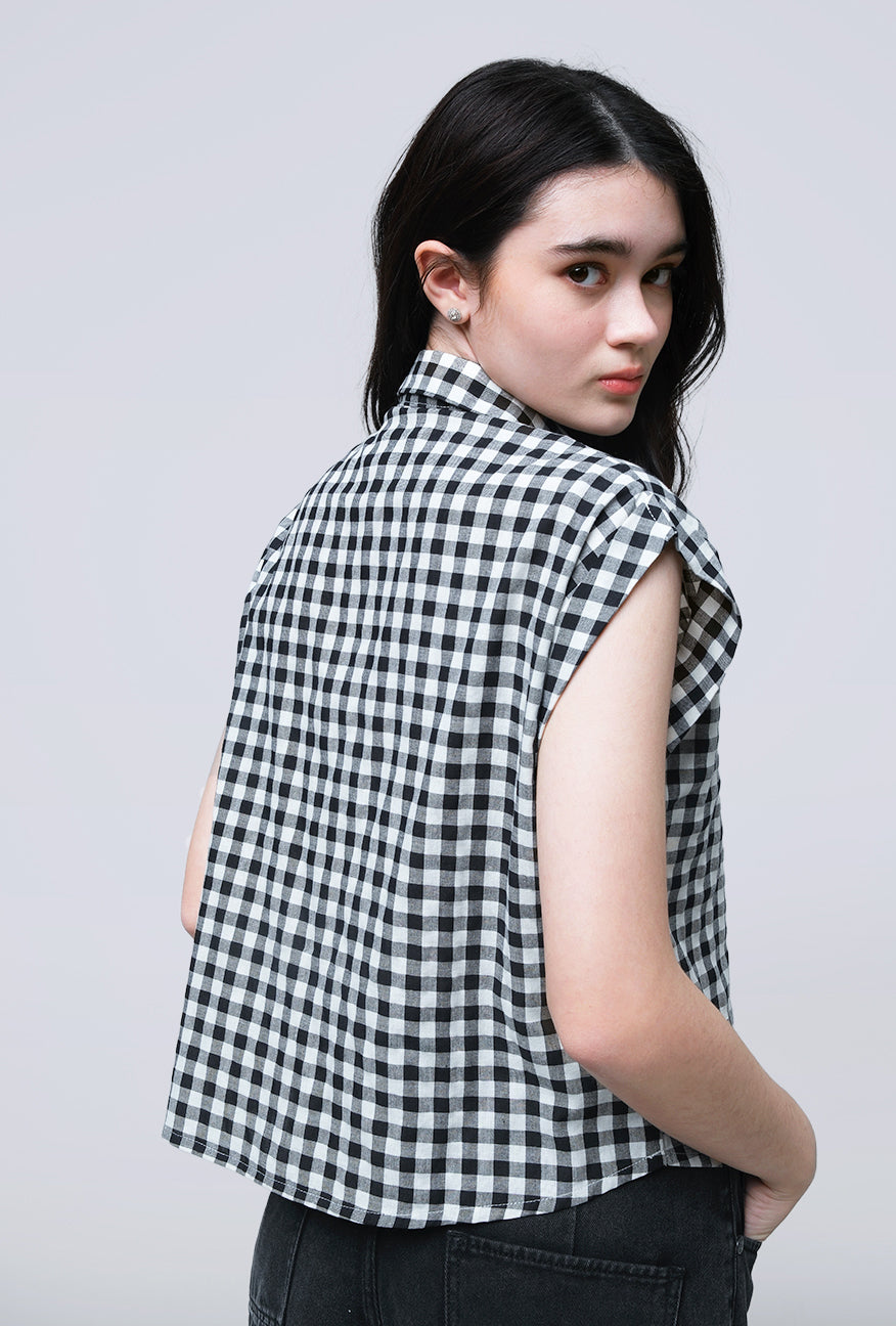 Kemeja Lengan Pendek Gwen Black White Exclusive Online