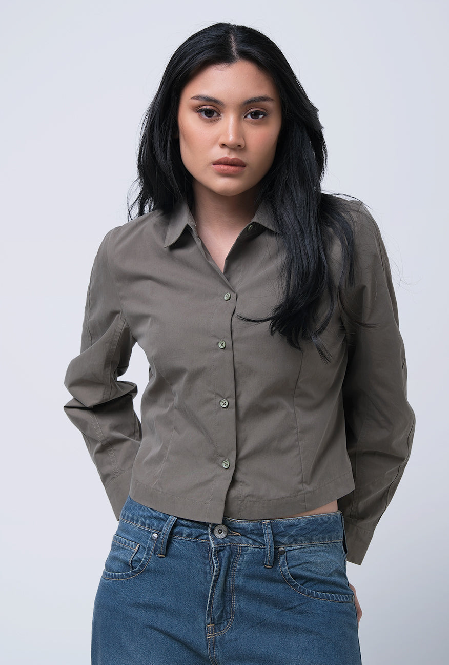 Kemeja Lengan Panjang Rose Olive