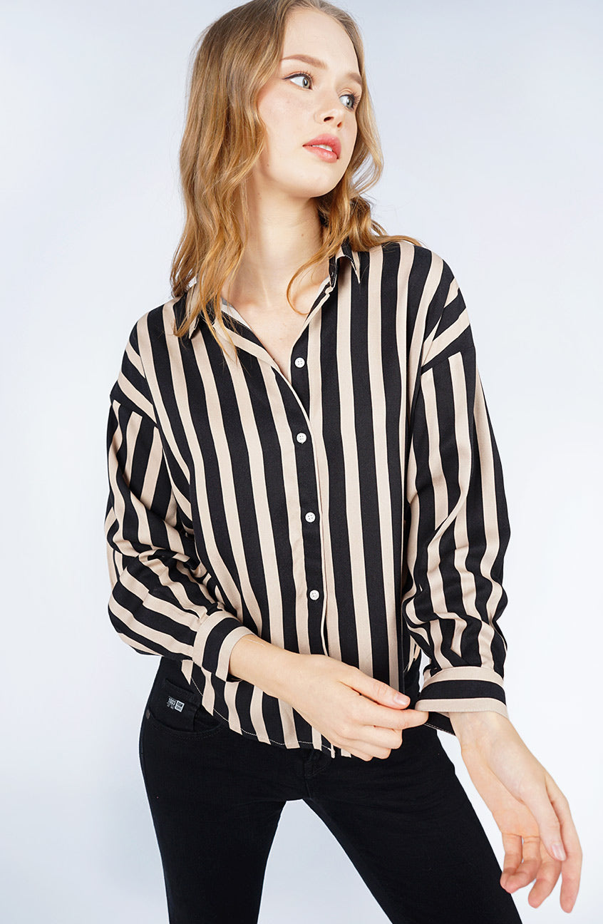 Kemeja Lengan Panjang Ririn Khaki Black
