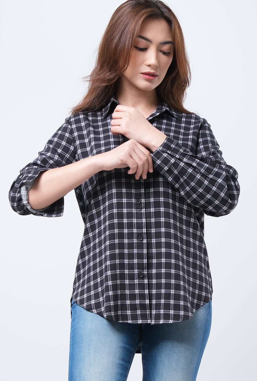 Kemeja Lengan Panjang Enzy Black Grey