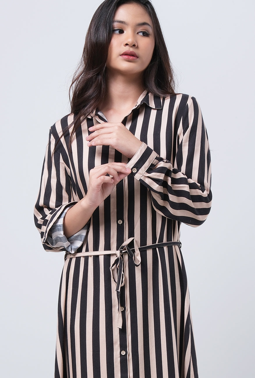 Dress Lengan Panjang Gempita Khaki Black
