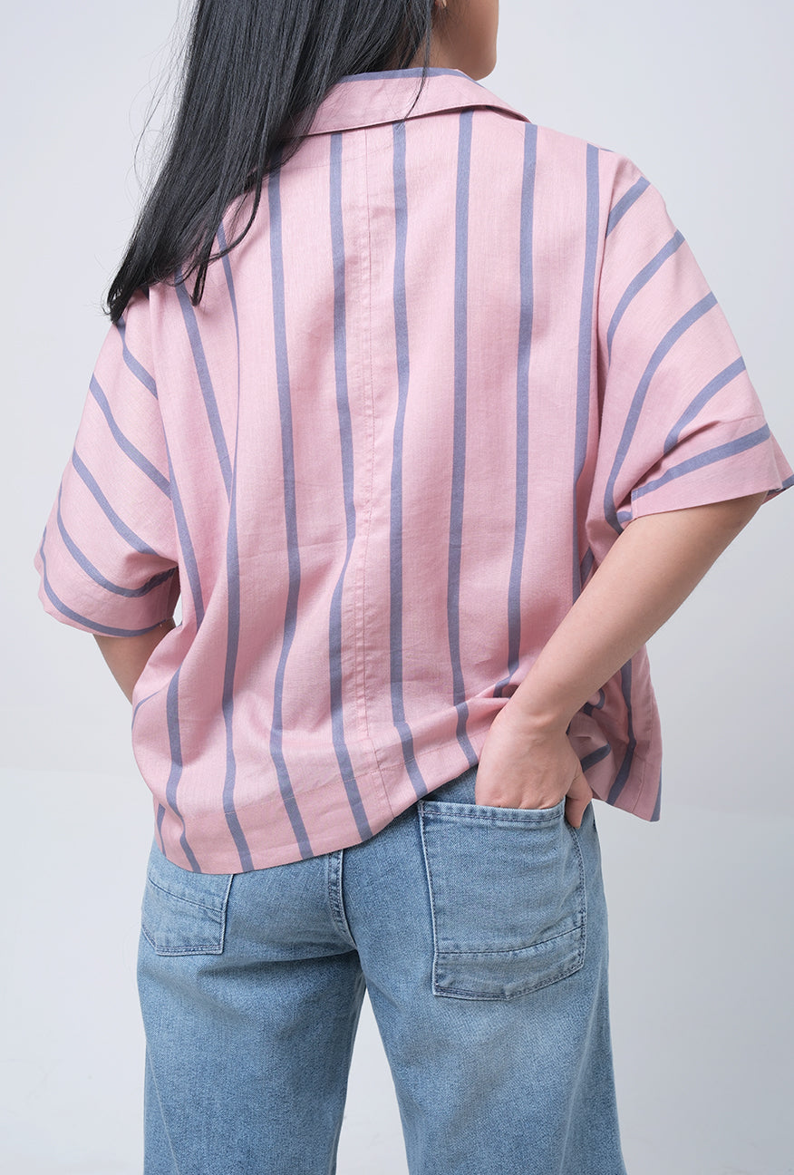 Kemeja Lengan Pendek Leia Pink Grey