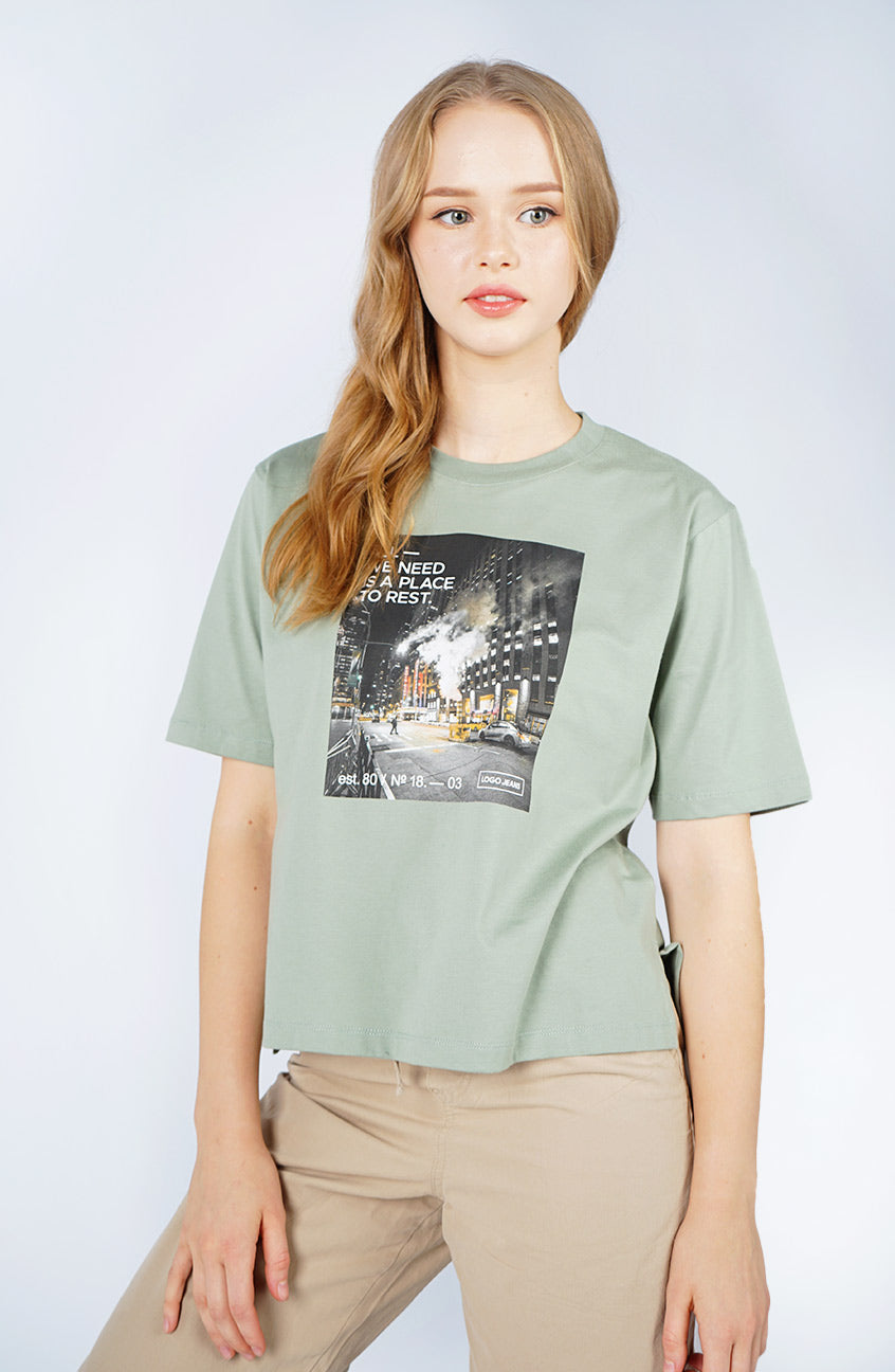 T-Shirt Boxy Lengan Pendek Rivania Dusty Green
