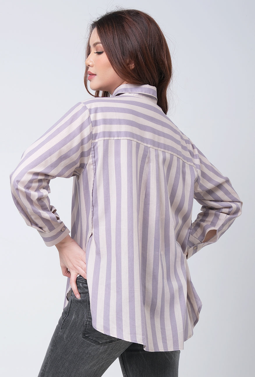 Kemeja Lengan Panjang Clover Grey Cream