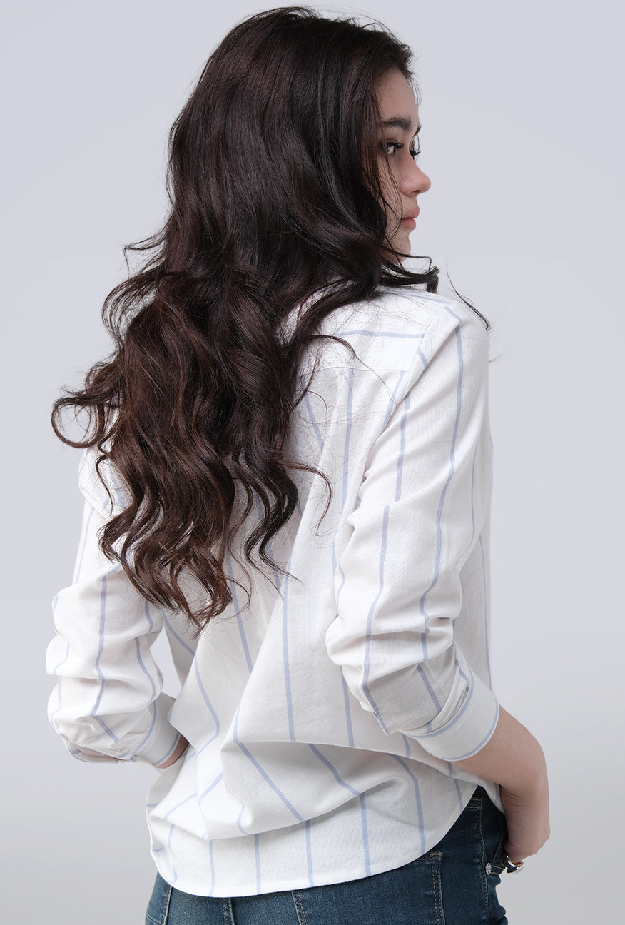 Kemeja Lengan Panjang Jollie White Blue